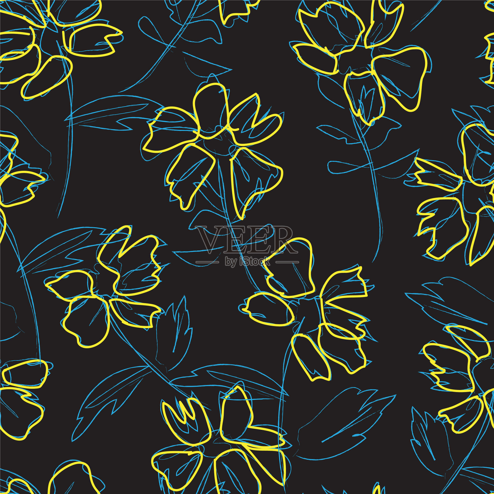 黄色植物花卉无缝图案插画图片素材