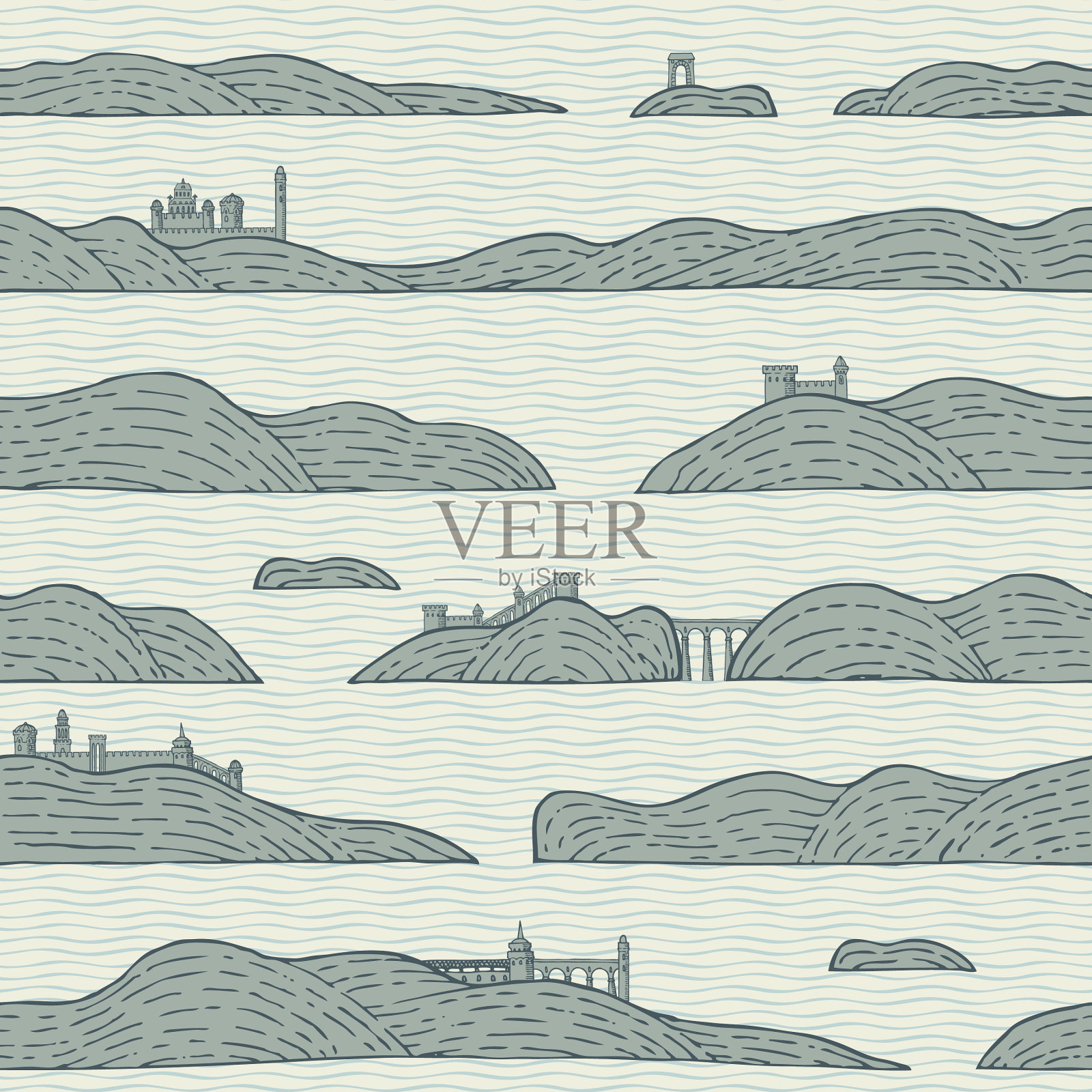 简单的无缝模式与岛屿在水上插画图片素材