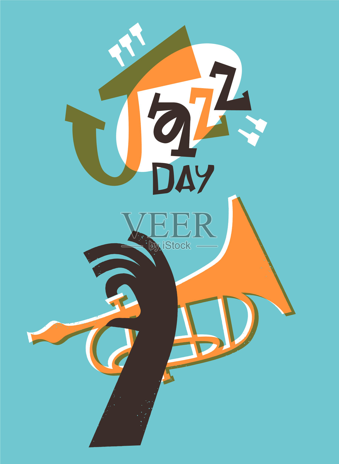 爵士日复古小号乐队卡通卡插画图片素材