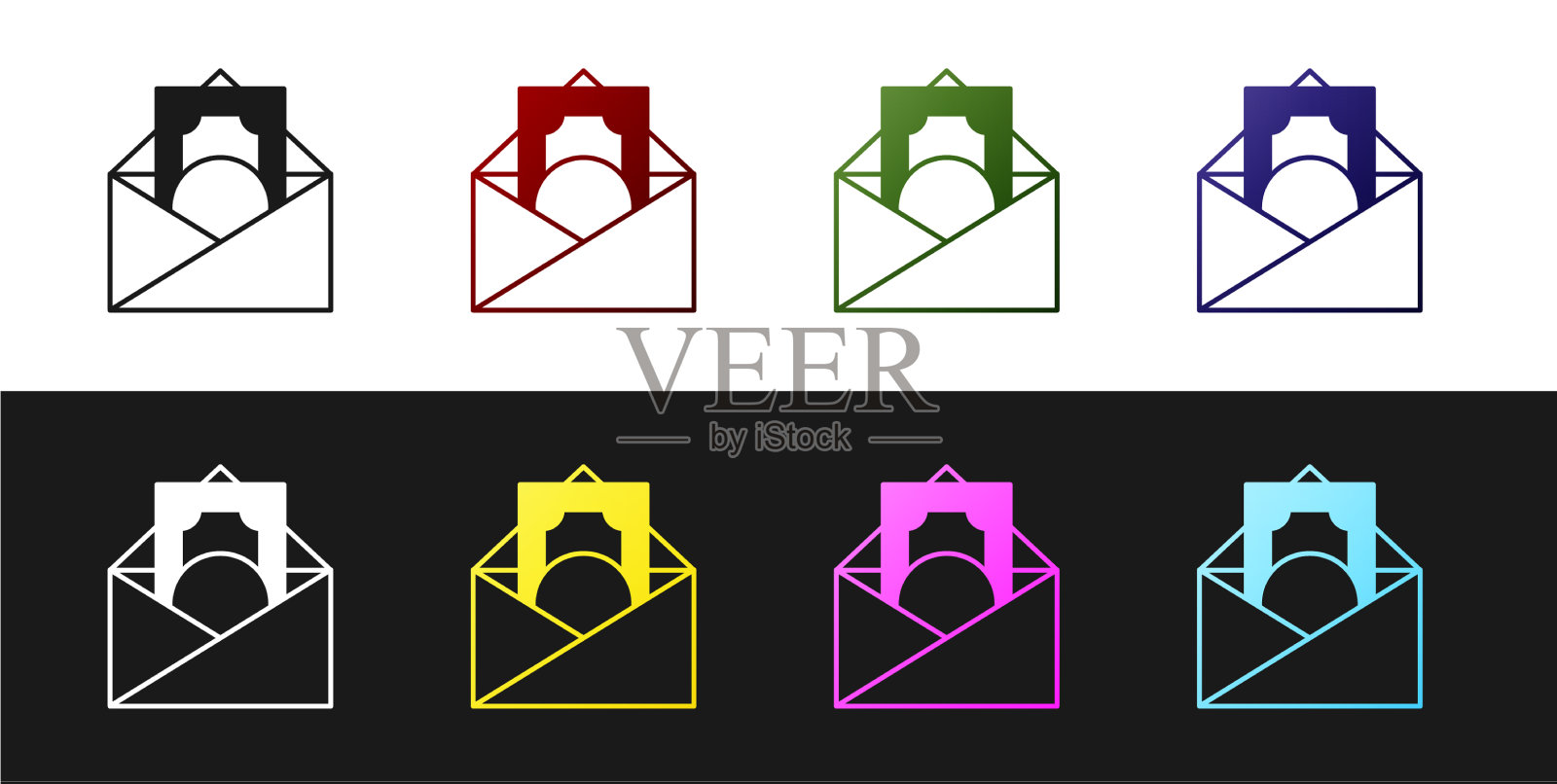 设置与硬币美元符号图标孤立的信封图标素材