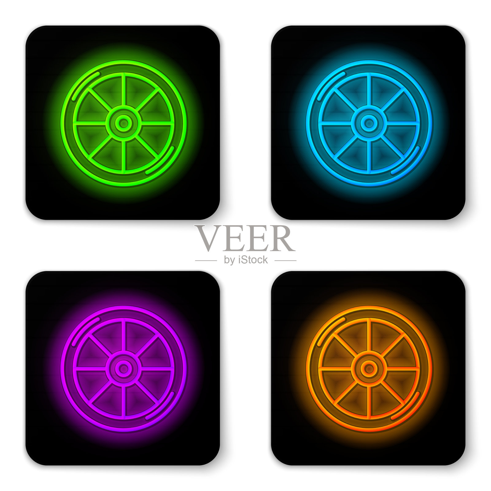 发光的霓虹灯线自行车车轮图标孤立上插画图片素材