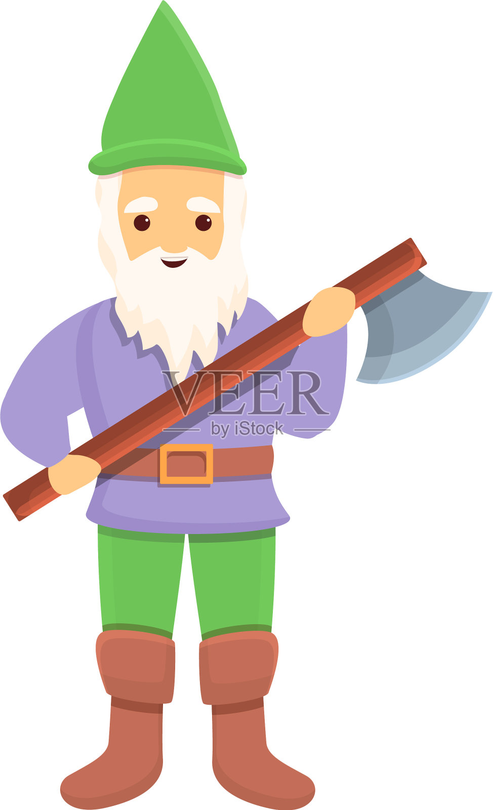 花园侏儒与战斗斧图标卡通风格设计元素图片