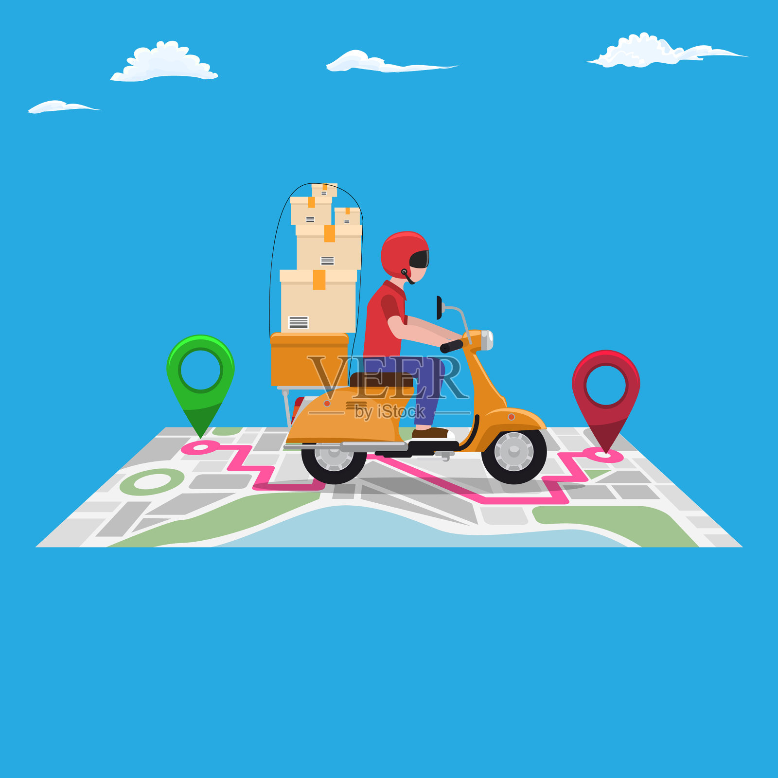 快速和免费送货滑板车导航插画图片素材