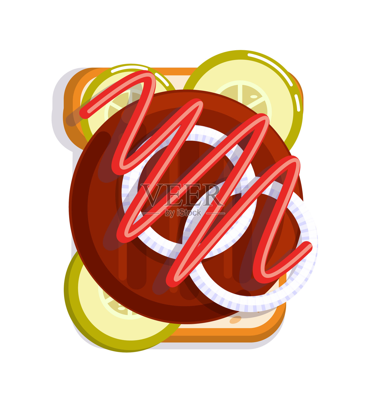 三明治烤肉排和孤立的西葫芦设计元素图片