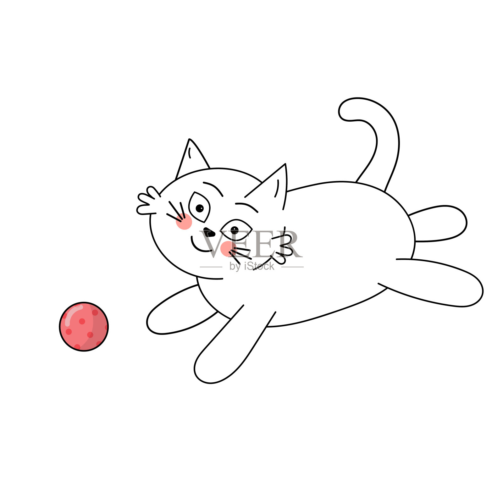 可爱的白猫在玩球。插画图片素材
