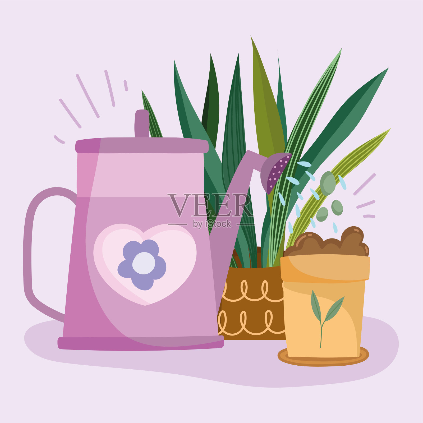 室内植物保健浇水插画图片素材