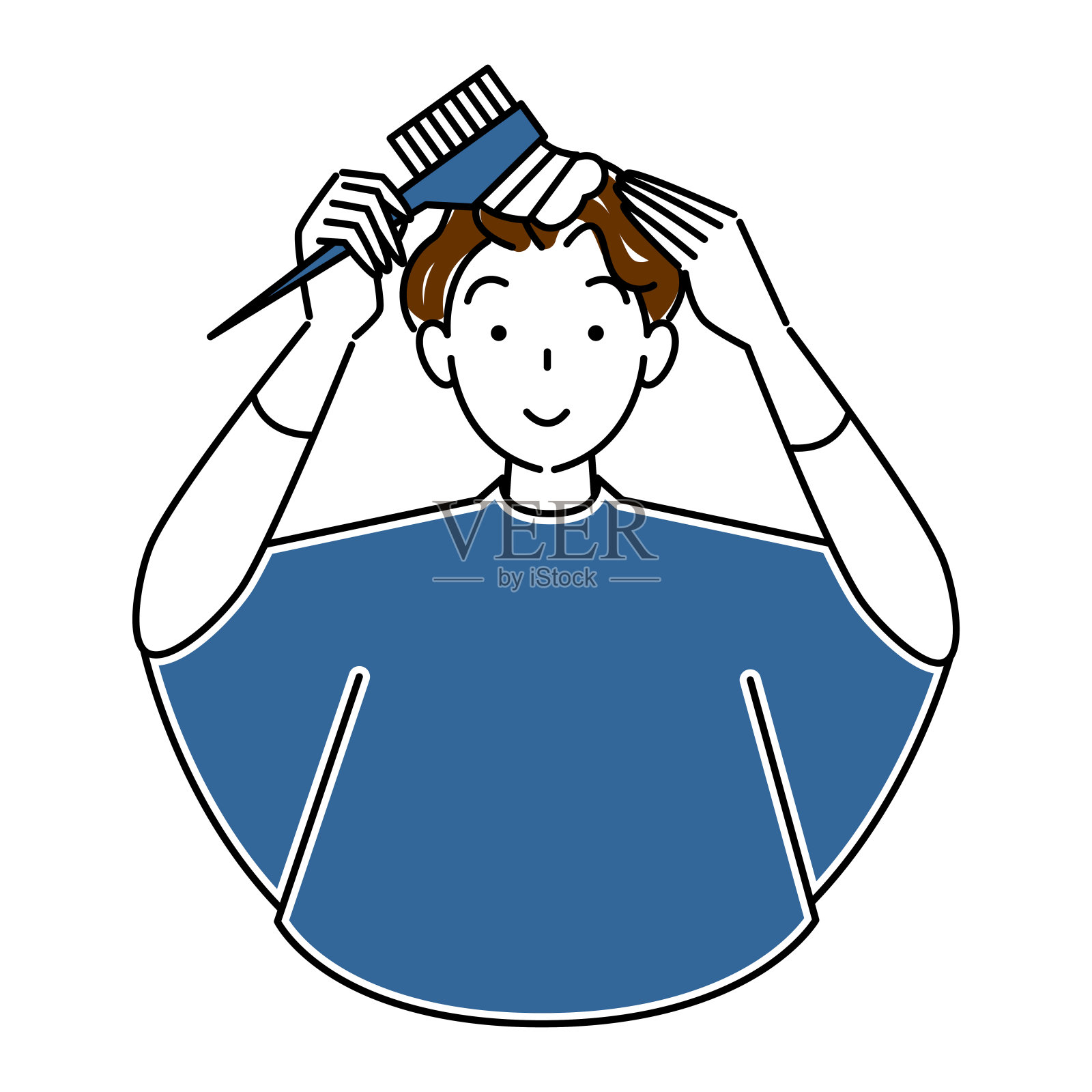 染发护理：可爱女人用梳子做局部染发，简单矢量插画插画图片素材