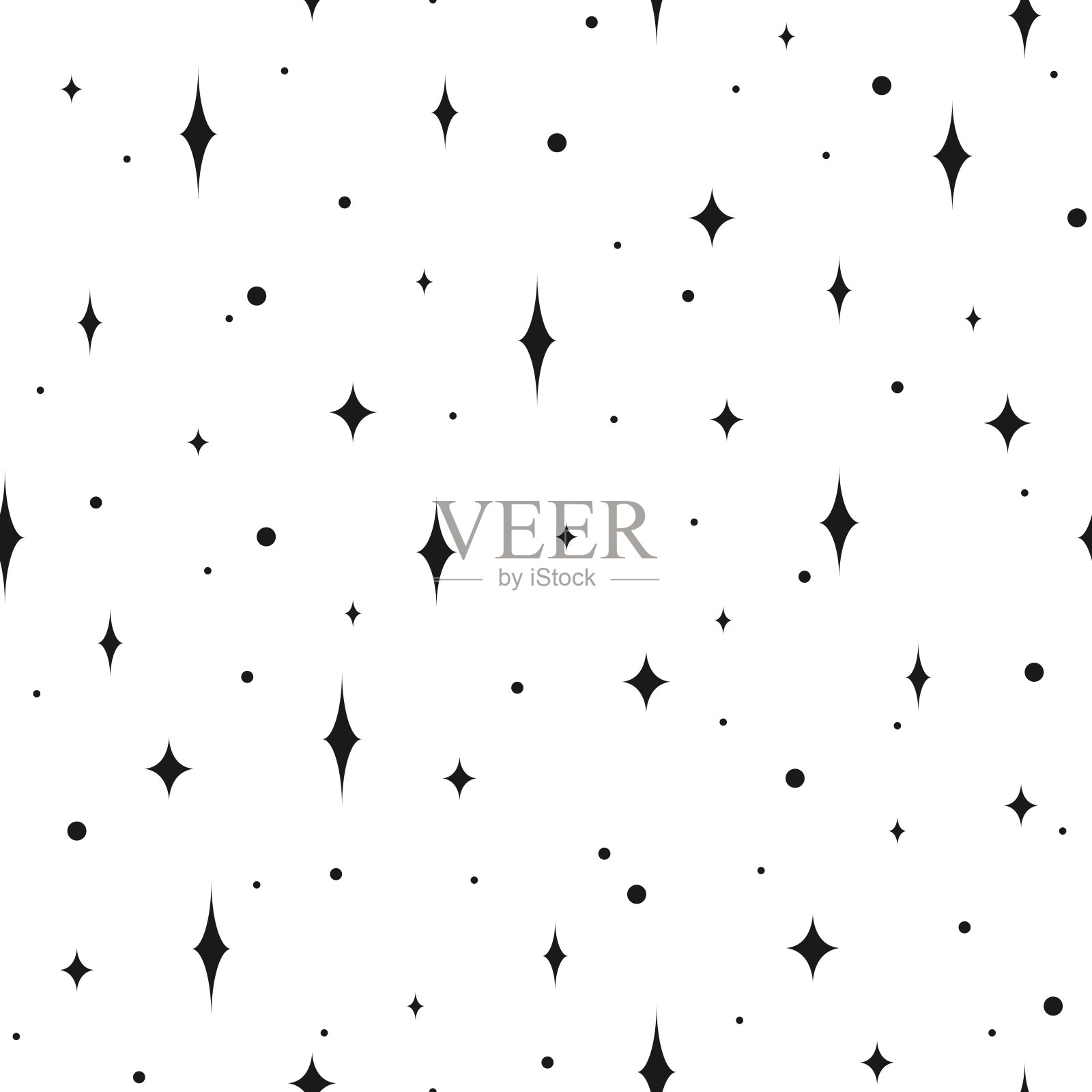 无缝可爱的图案与点和星星或闪光的白色背景。插画图片素材