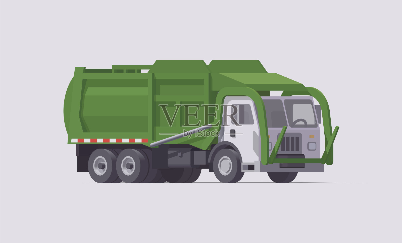 向量绿色垃圾车。前端装载机。孤立的插图插画图片素材