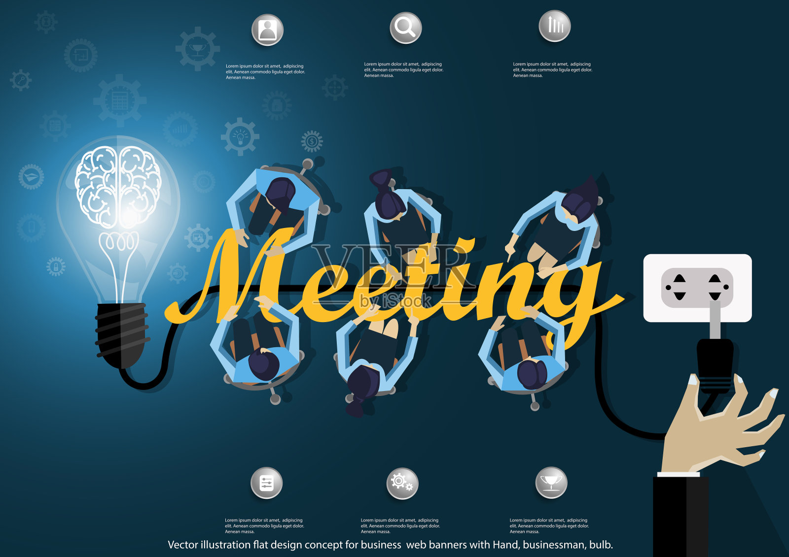 插画商业设计绘画艺术构思和概念思考创意。为了成功，计划，思考，搜索，分析，沟通，未来的想法，创新的技术现代。插画图片素材