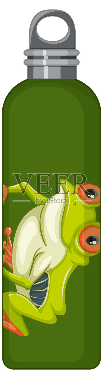 一个绿色的青蛙图案的热水瓶插画图片素材