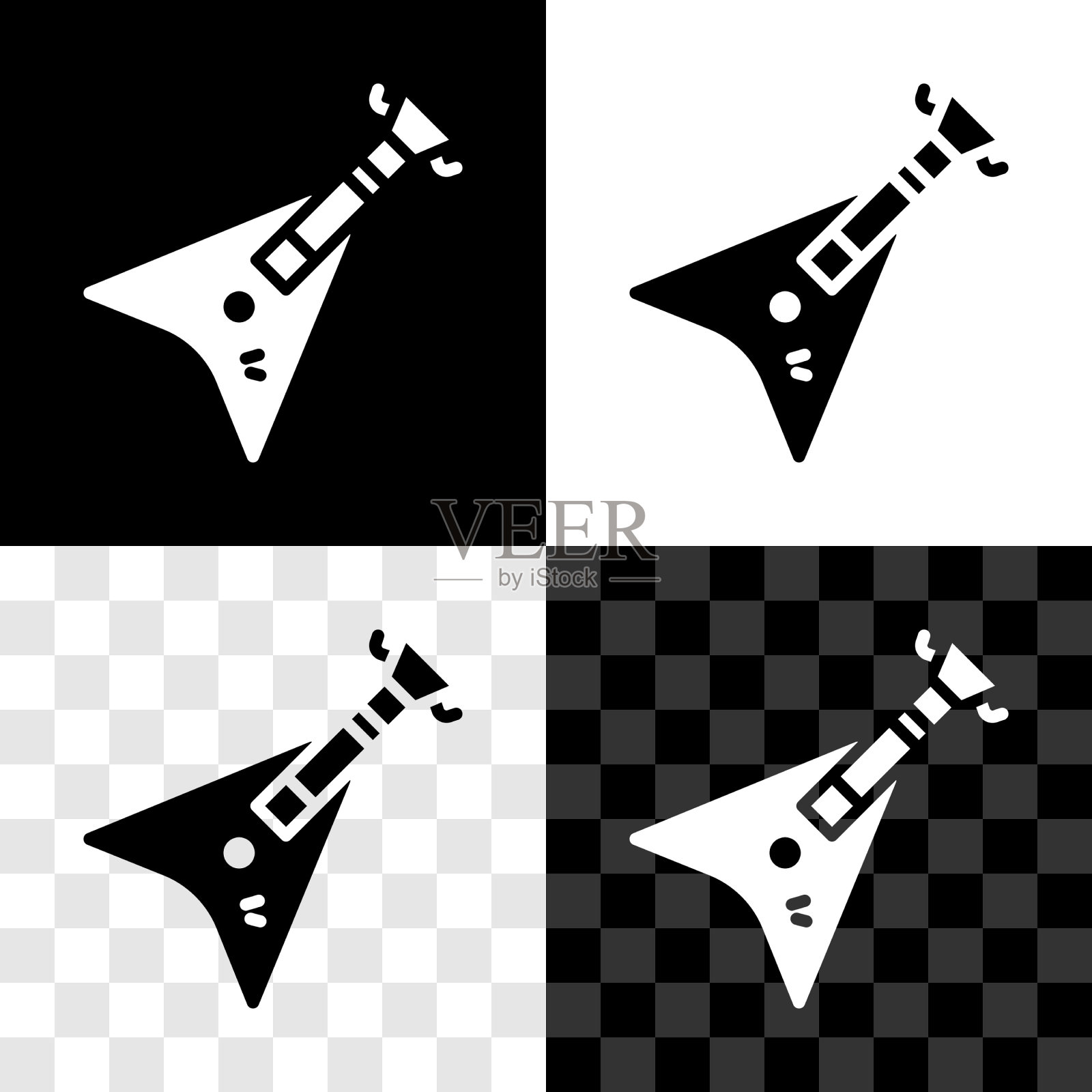 设置电子低音吉他图标孤立在黑色图标素材