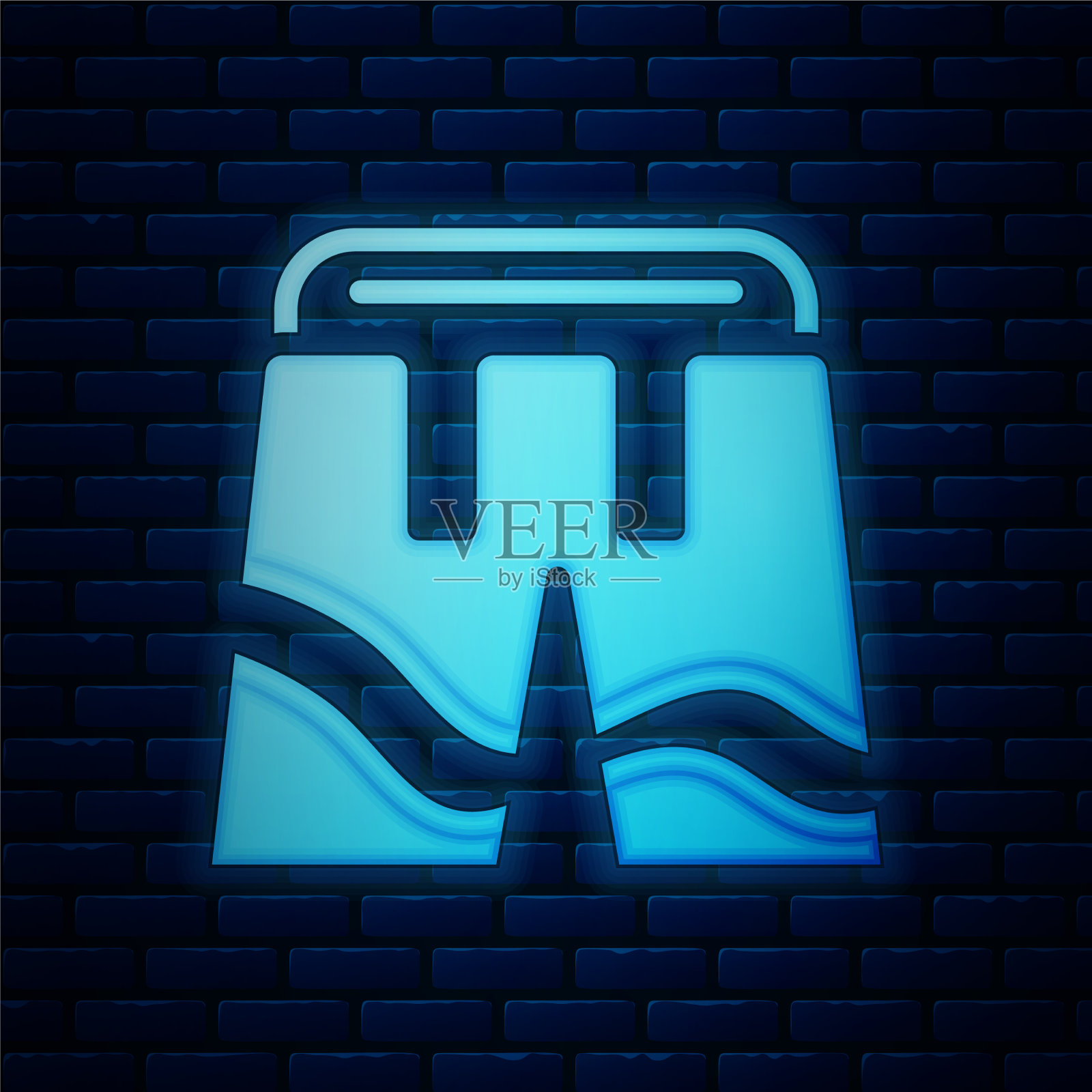 发光的霓虹灯短裤或裤子图标孤立在砖块上插画图片素材