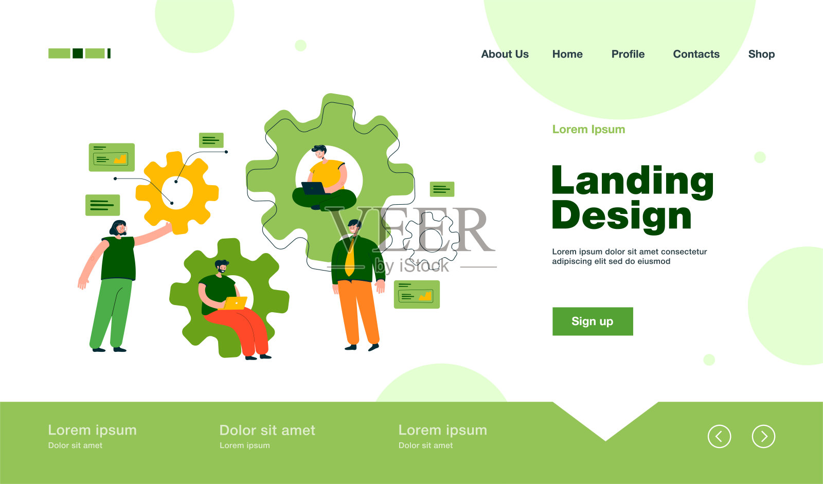 一组工程师一起研究机械插画图片素材