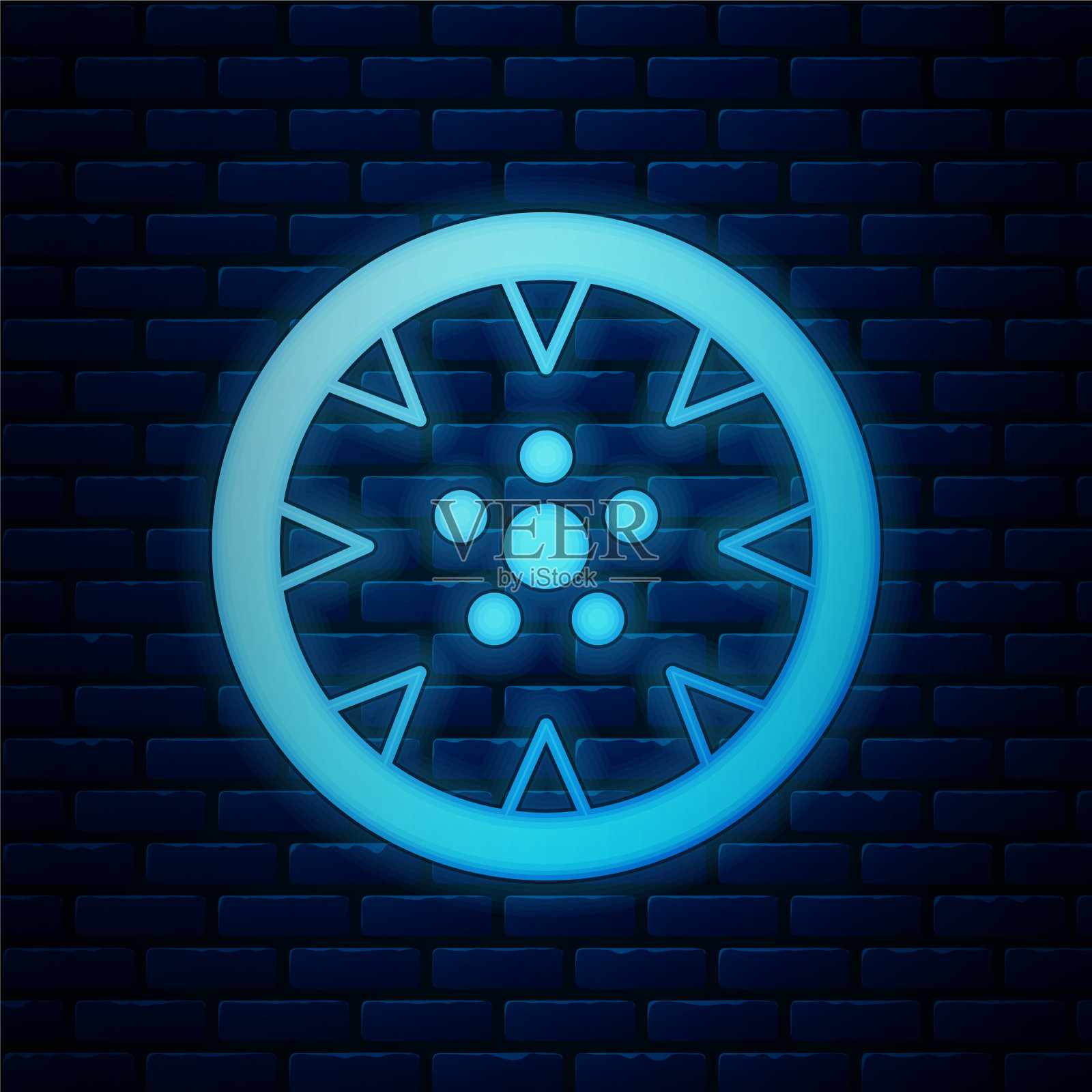 发光的霓虹灯合金车轮为汽车图标隔离插画图片素材