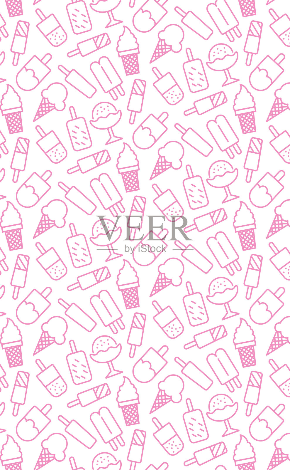 无缝模式与不同类型的冰淇淋。无尽的质感，咖啡馆甜点，包装纸，织物，墙纸。横幅设计和网页，互联网广告。插画图片素材