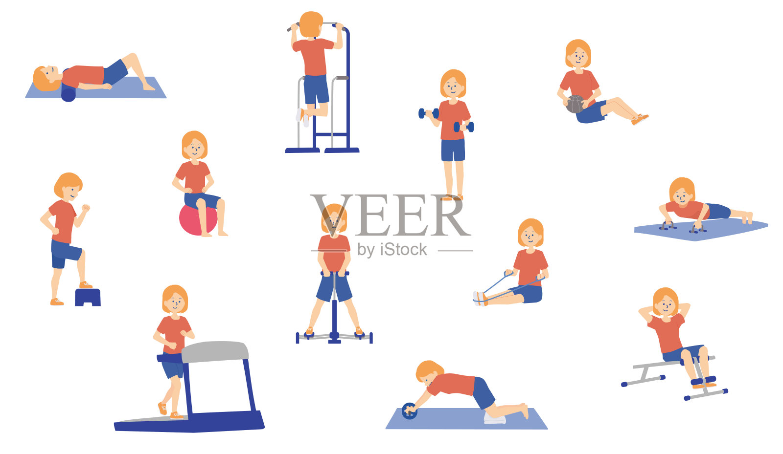 一个女人用运动器材做力量训练的插图插画图片素材