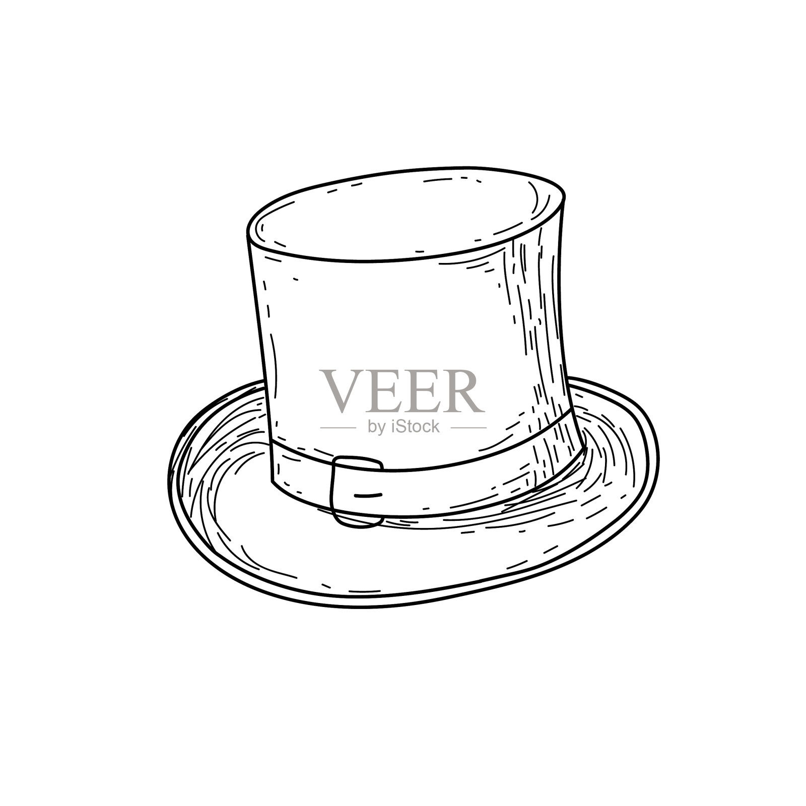 抽象手绘高帽的男人和女人涂鸦头饰戴概念矢量设计轮廓风格在白色背景孤立插画图片素材