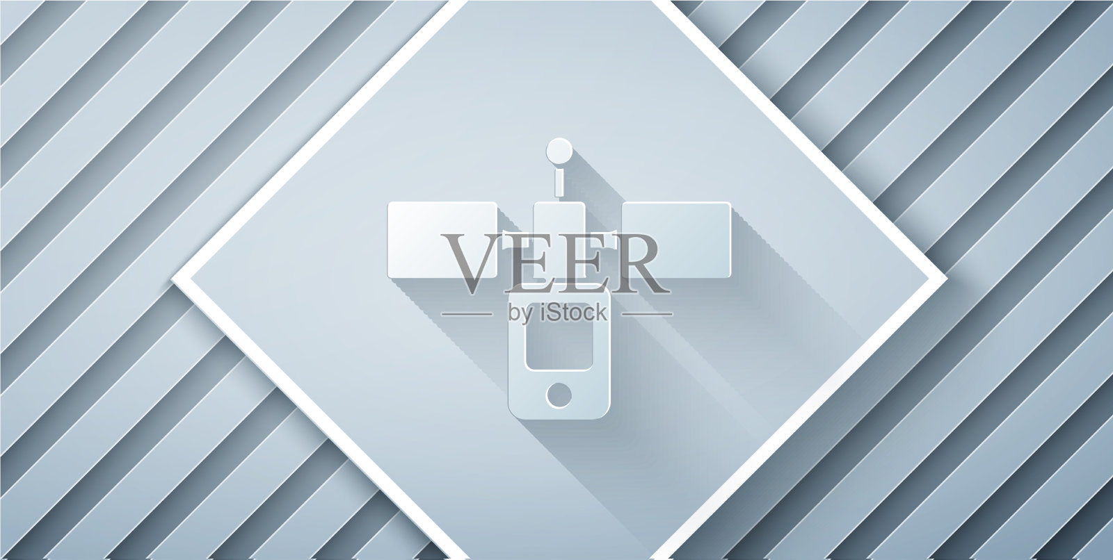 剪纸卫星图标孤立在灰色插画图片素材