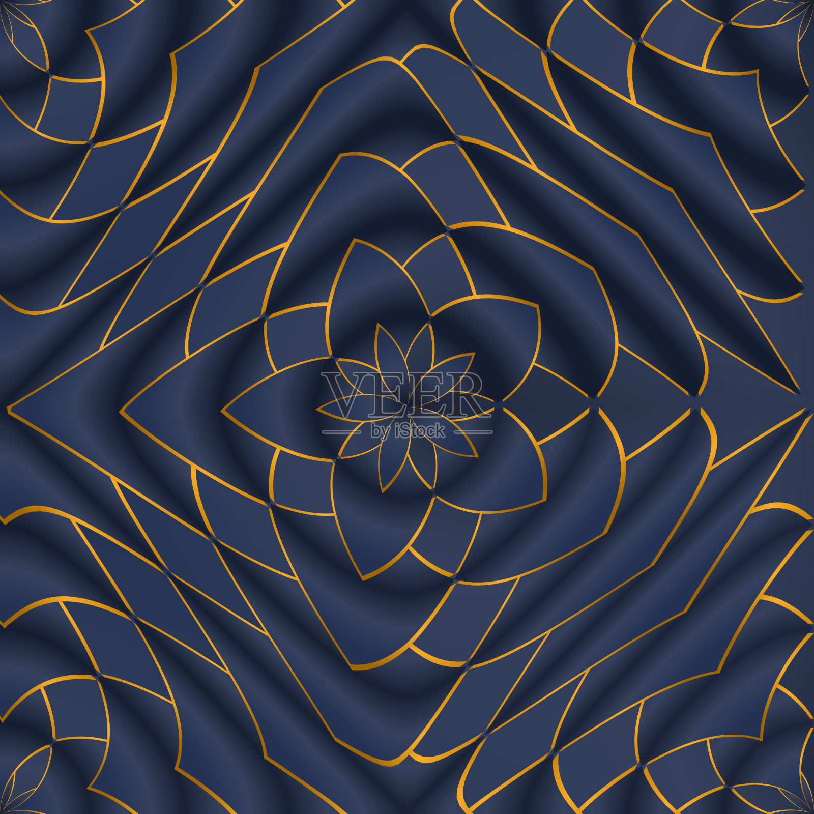 蓝色背景上的金色图案。插画图片素材