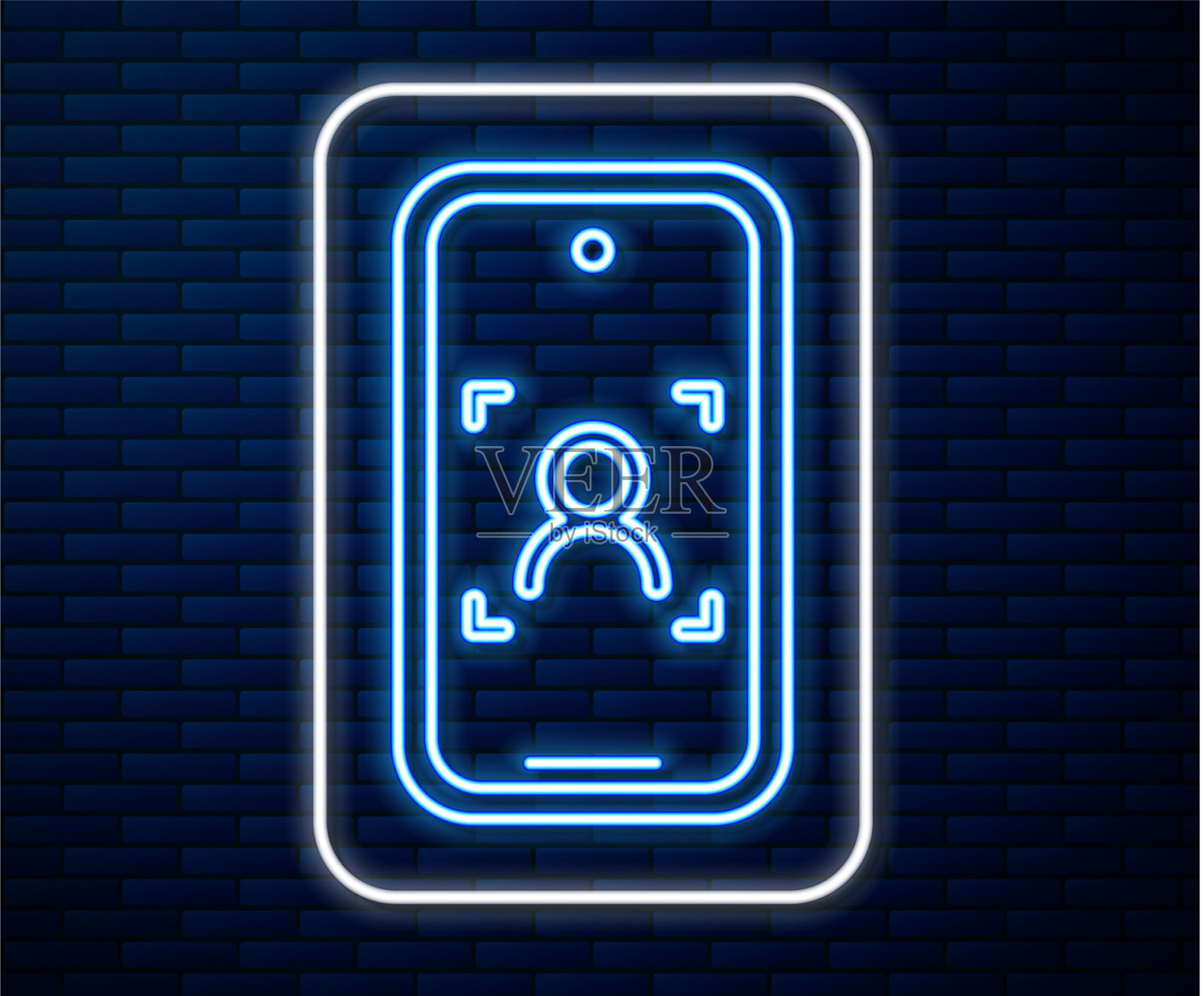 发光的霓虹线手机和脸插画图片素材