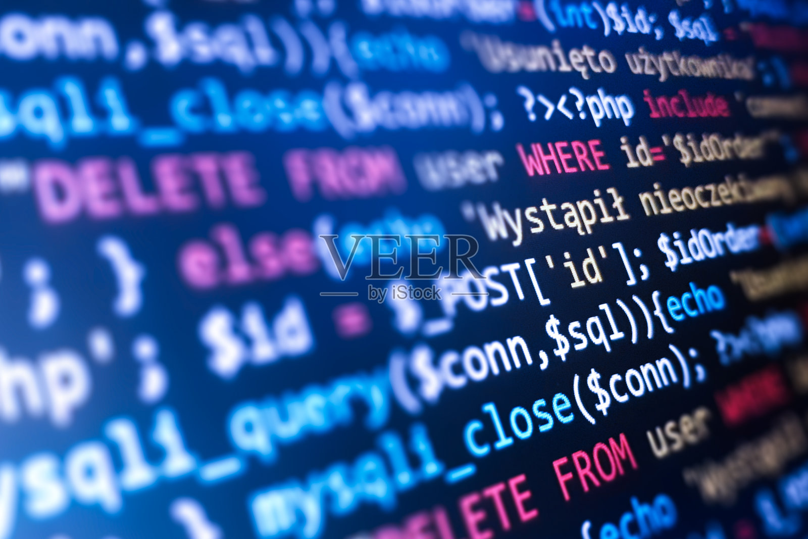 软件开发模式。程序员监视器与php语言代码。特写平板电脑屏幕技术背景照片摄影图片