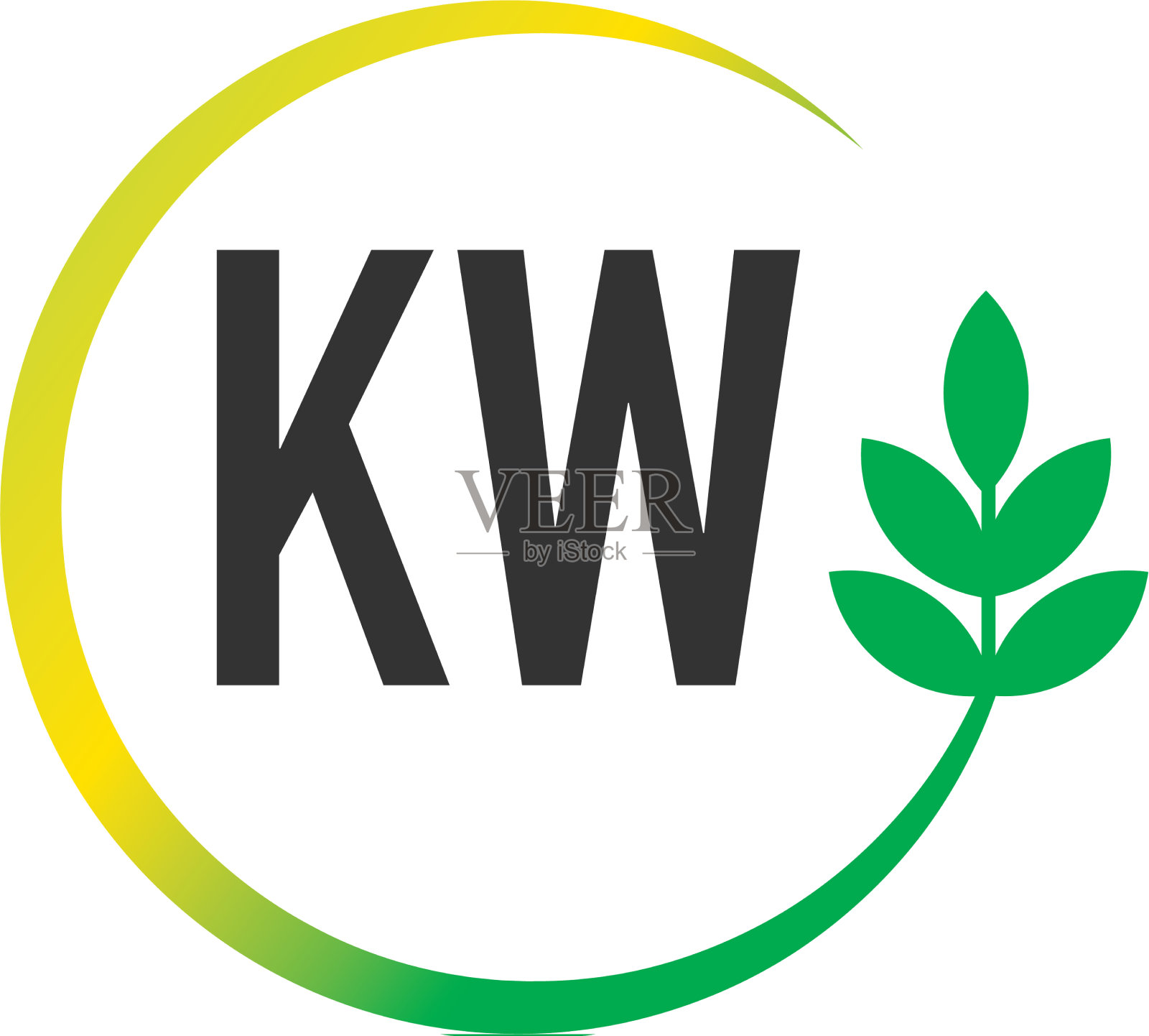 首字母kw圆叶创意logo插画图片素材