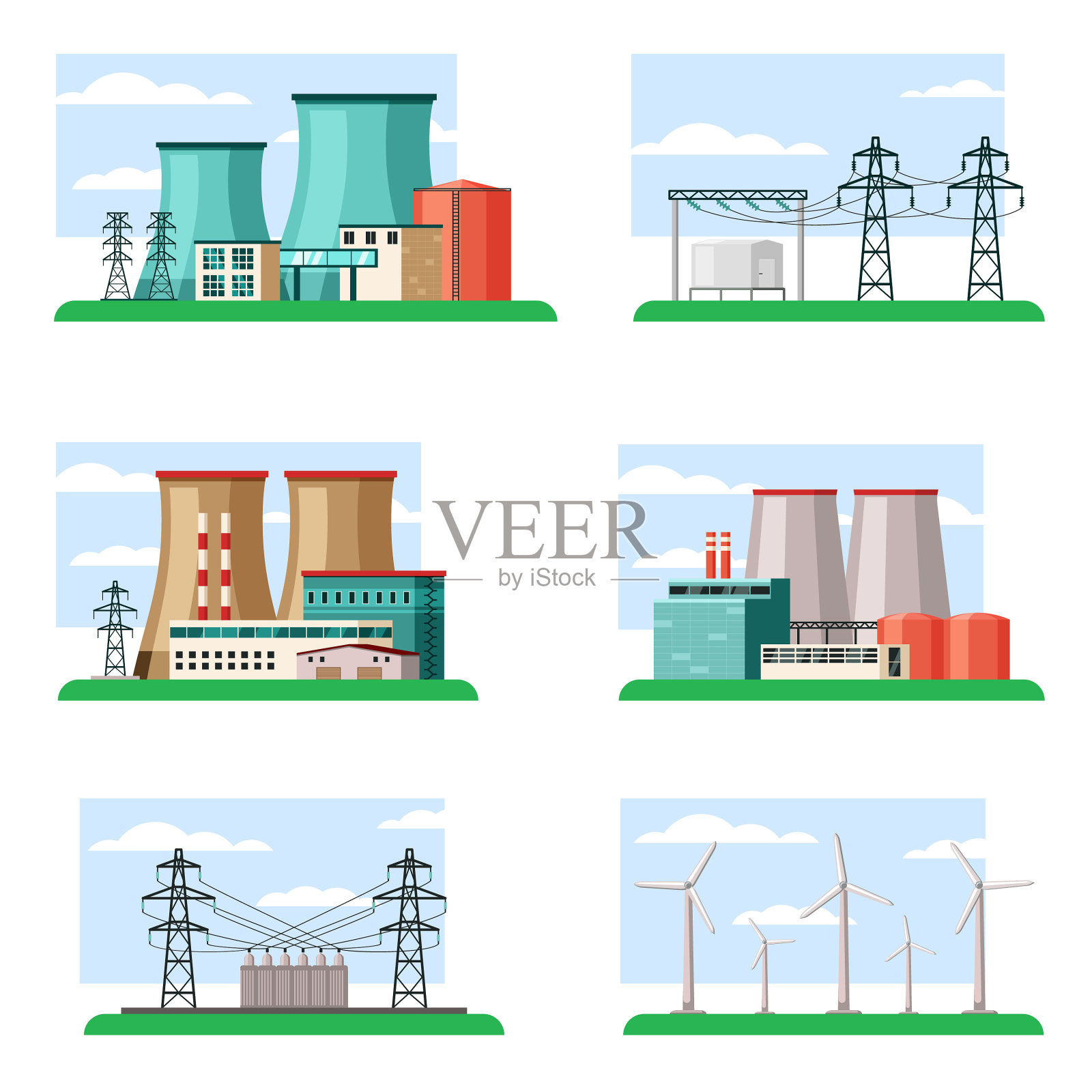 工业和生态发电厂成套插画图片素材