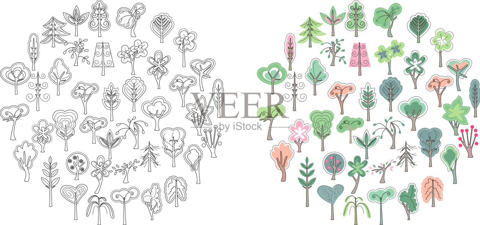 黑白和彩色的圈用插画图片素材