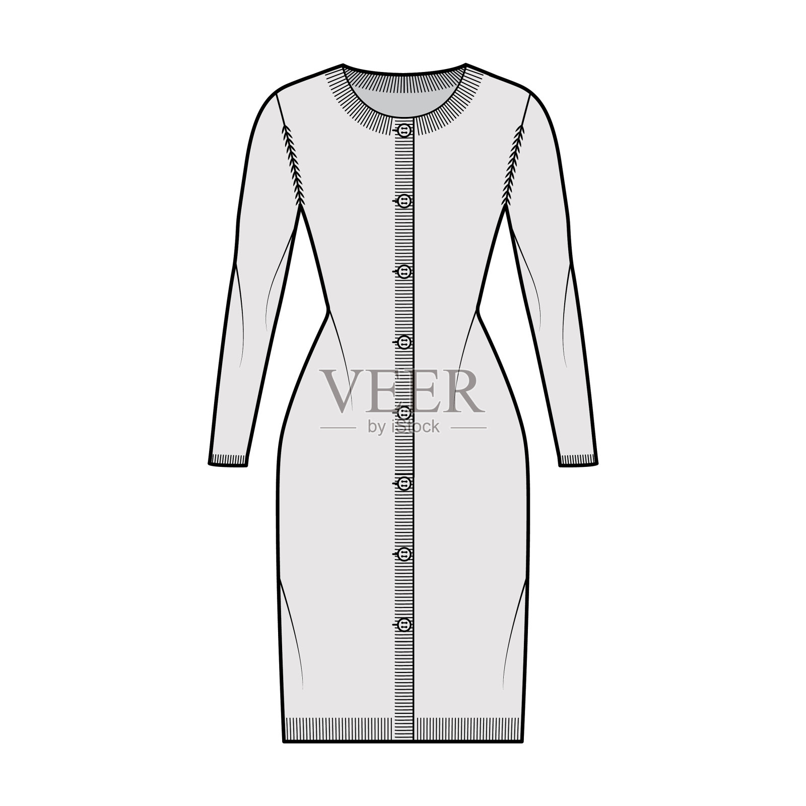 圆领连衣裙开襟羊毛衫技术时尚插画图片素材