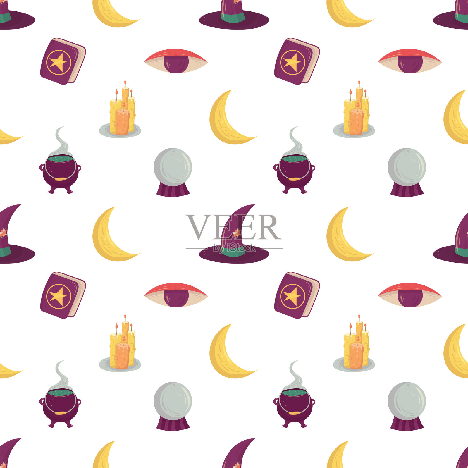 女巫无缝模式与神秘莫测插画图片素材