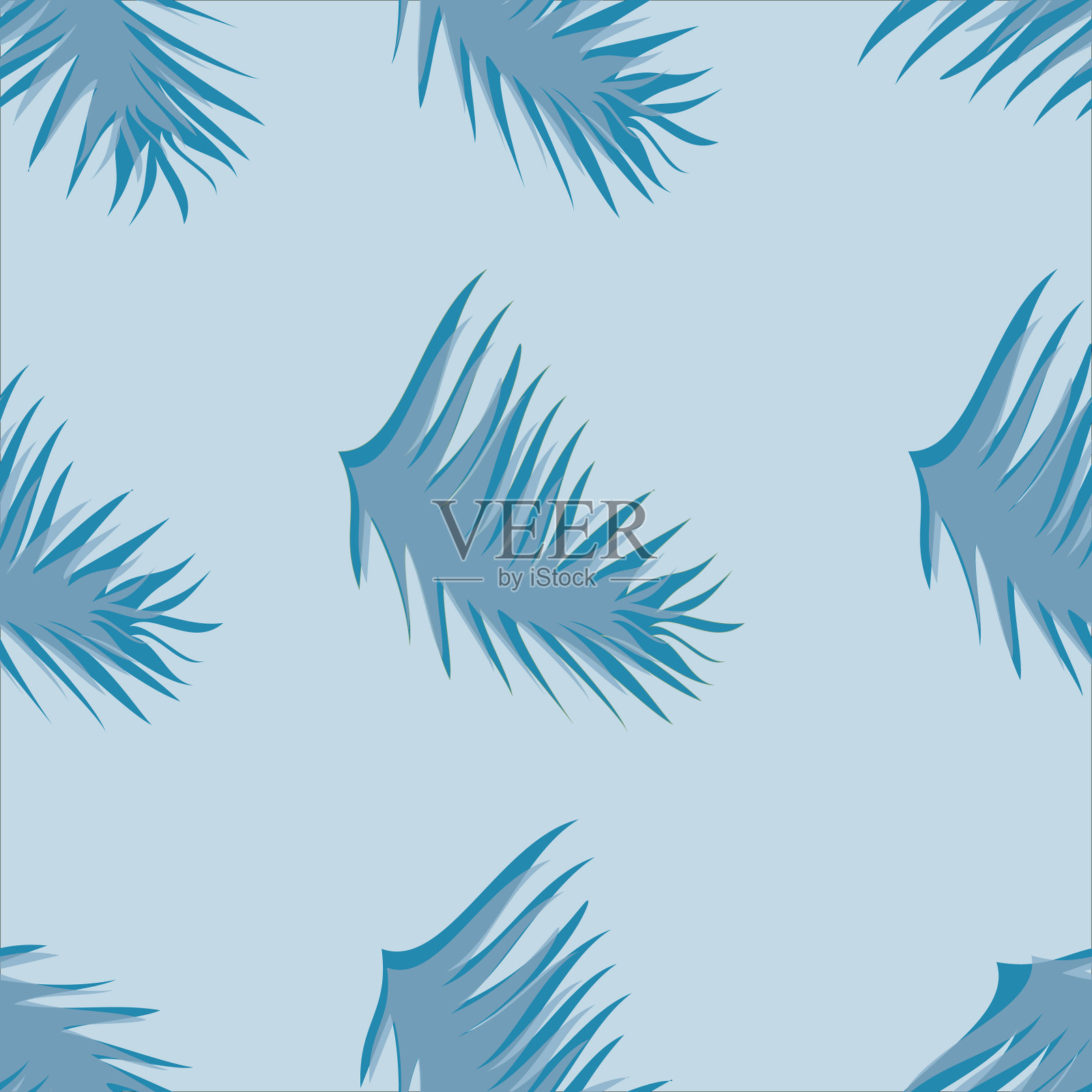 无缝棕榈叶图案在蓝色插画图片素材