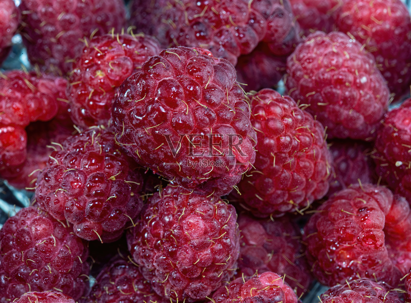 多汁的覆盆子与水滴特写照片摄影图片