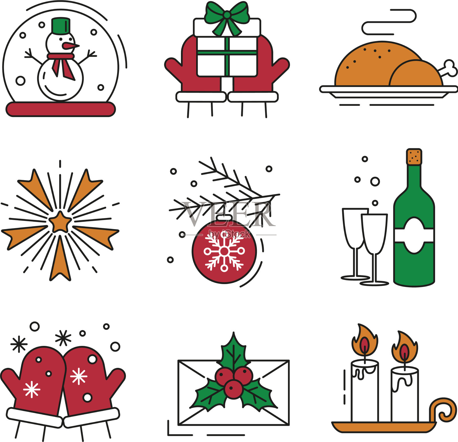 设置扁平的圣诞图标图标素材