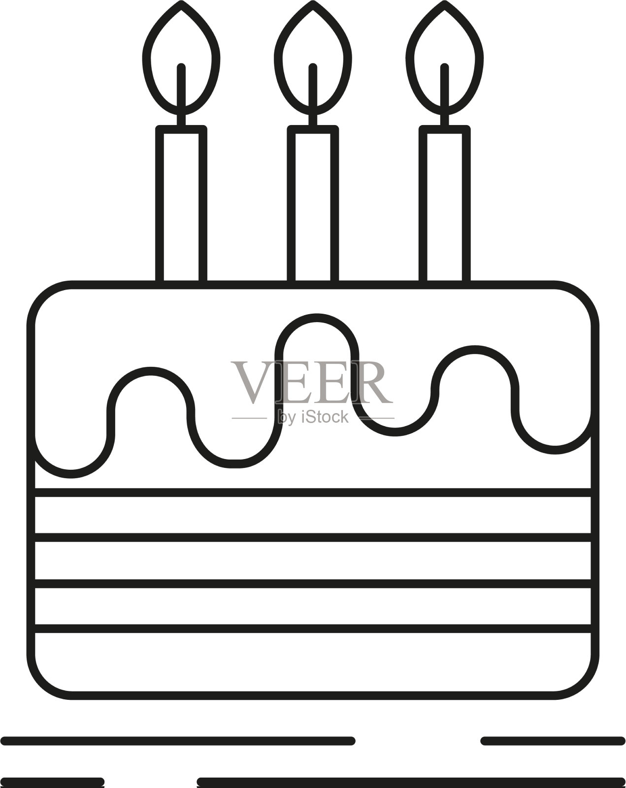蛋糕与蜡烛的图标在白色的背景插画图片素材