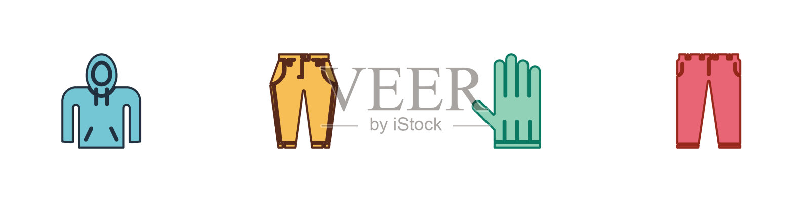 Set连帽衫裤子皮手套和图标图标素材