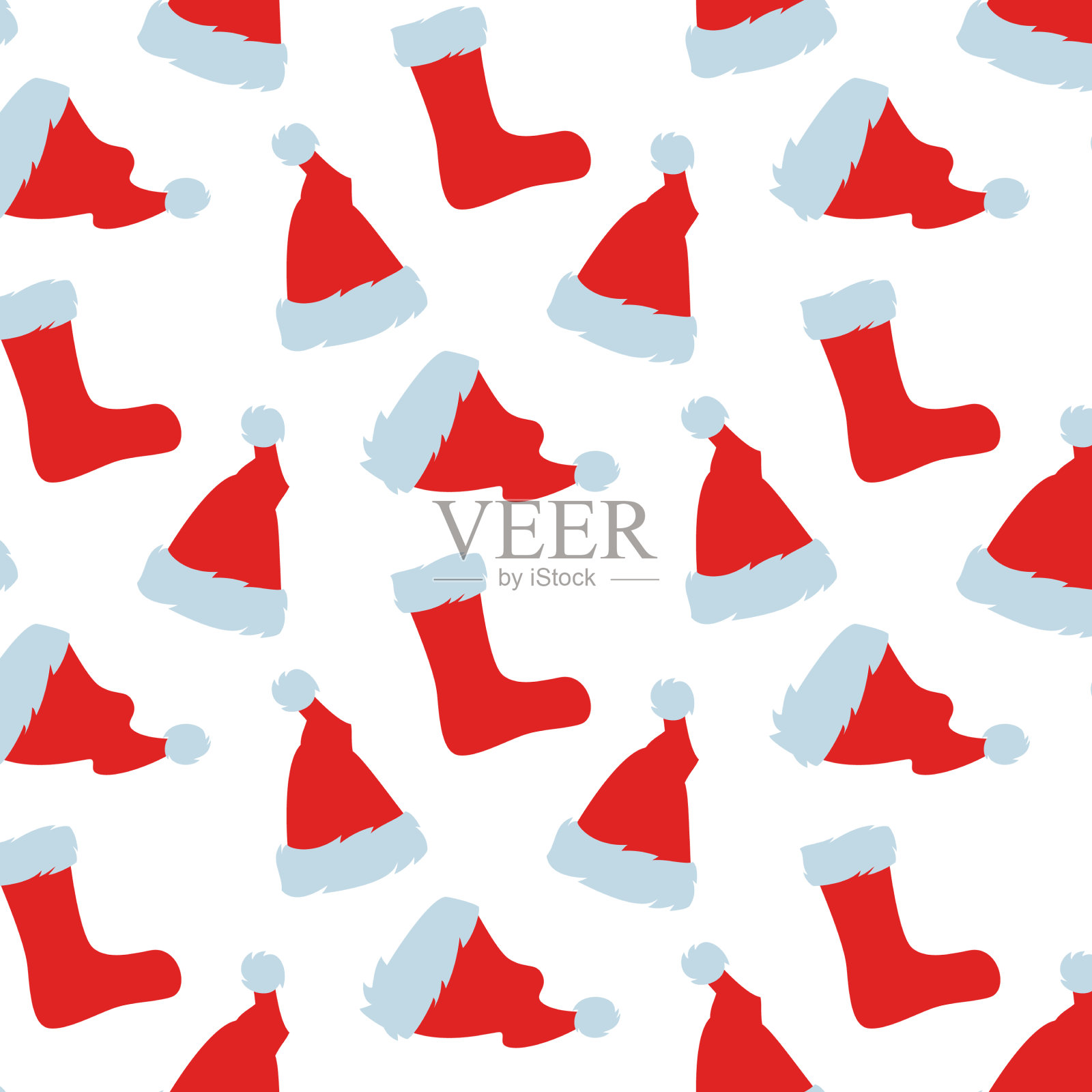 无缝图案的圣诞老人戴着红帽子插画图片素材