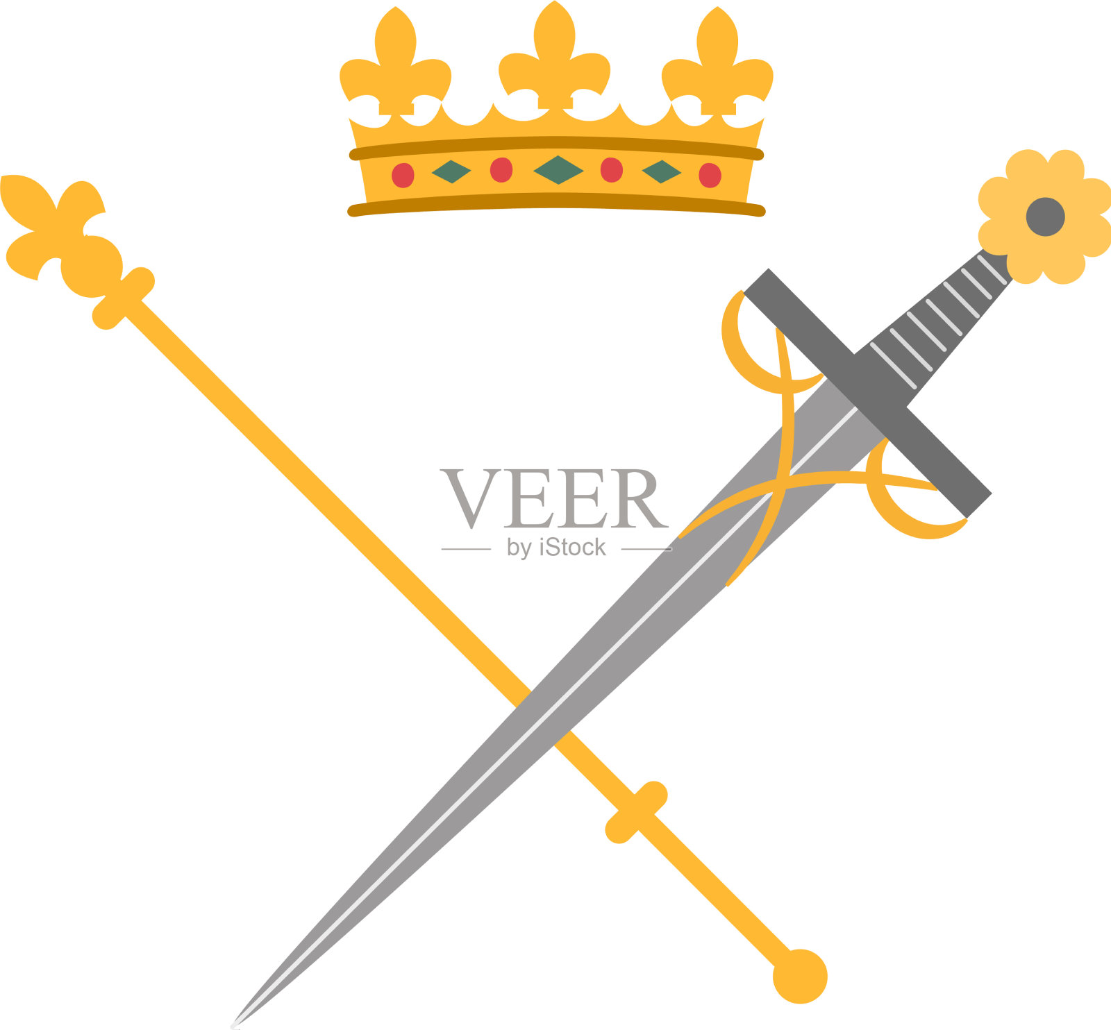 剑冠和权杖在白色背景上设计元素图片