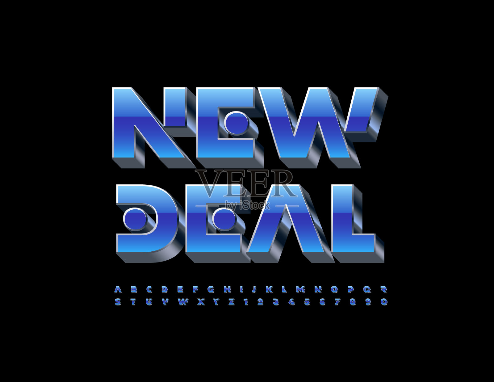 矢量企业标志新政。蓝色和金属3D字母和数字集设计元素图片