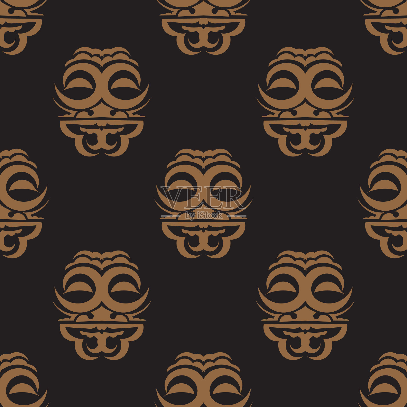 黑暗背景与面具的波利尼西亚部落。矢量插图。插画图片素材