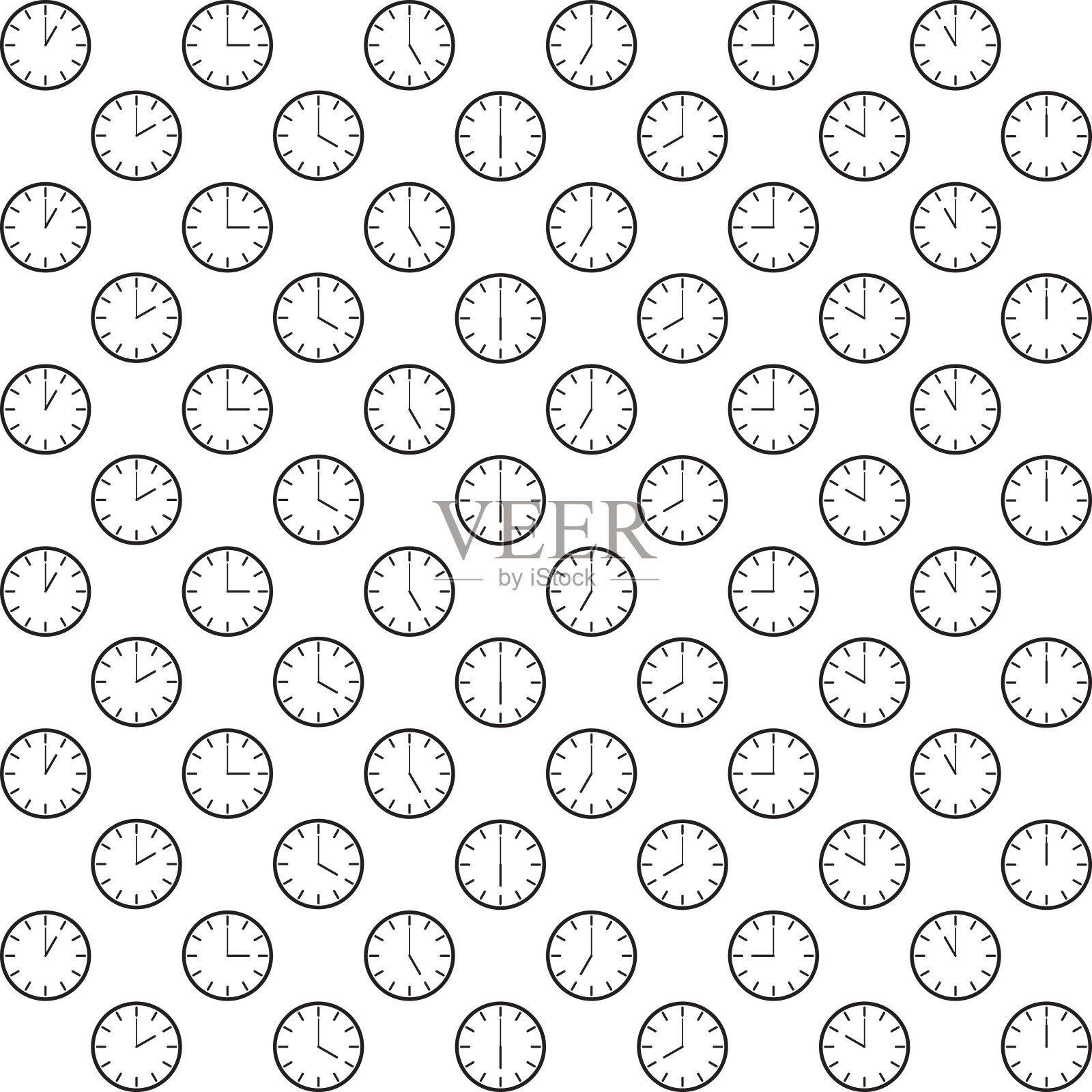 黑白时钟图案和背景无缝设计插画图片素材