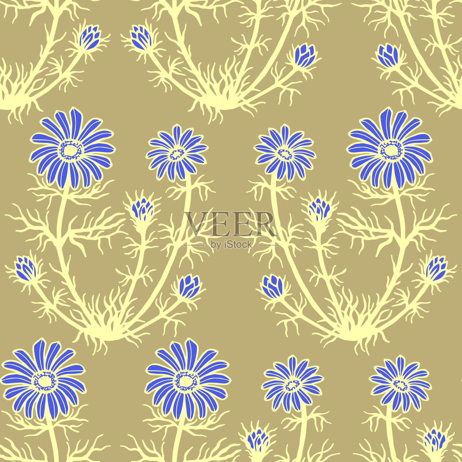 植物无缝图案植物和花卉织物，纸。插画图片素材