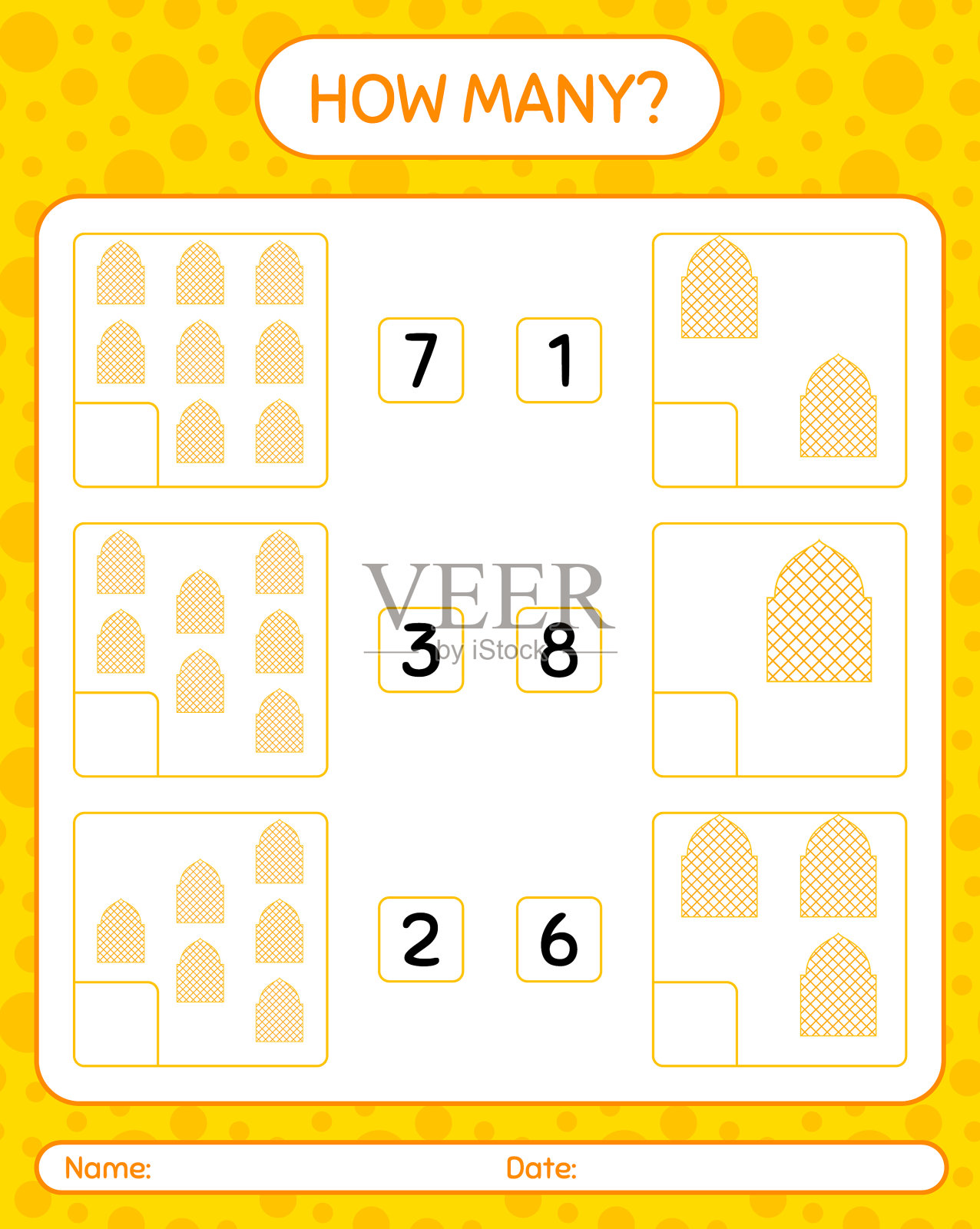 有多少个清真寺的计数游戏插画图片素材