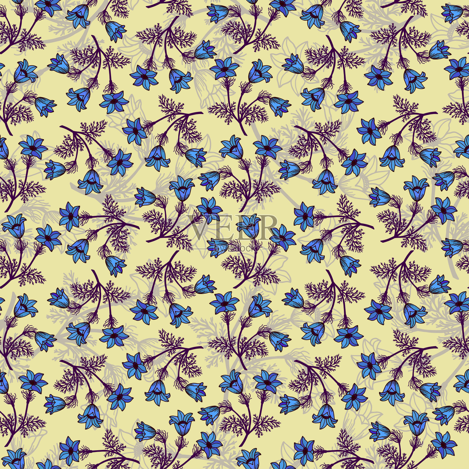 装饰铃铛花无缝图案。插画图片素材