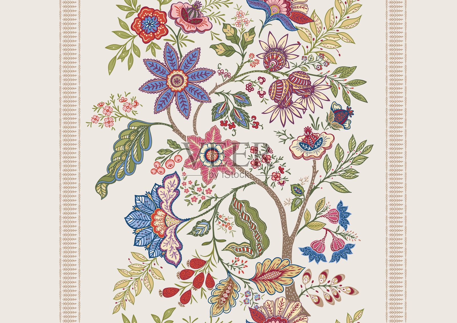 复古雅可比豆风格的梦幻花朵插画图片素材