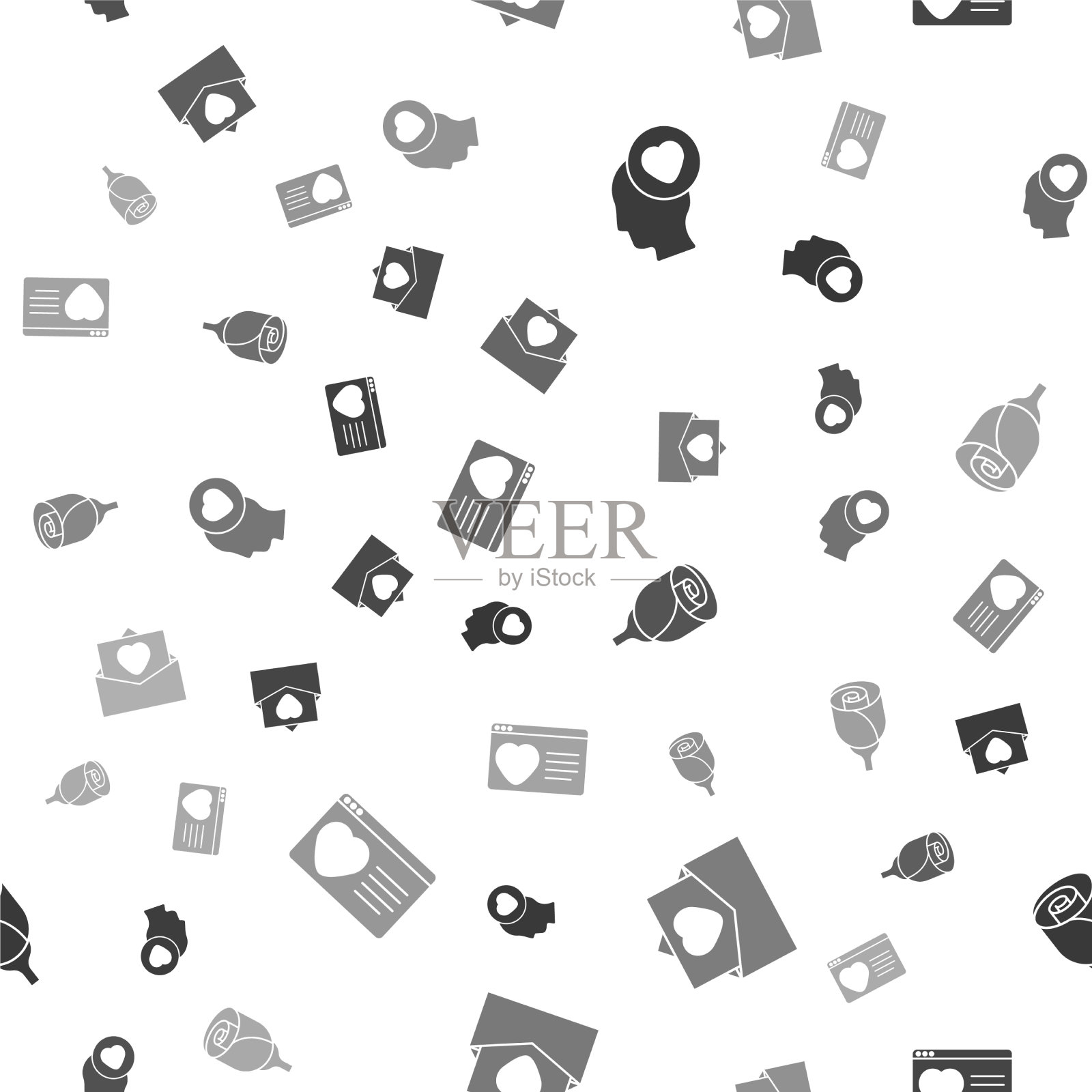 头镶心信封，情人节花图标素材