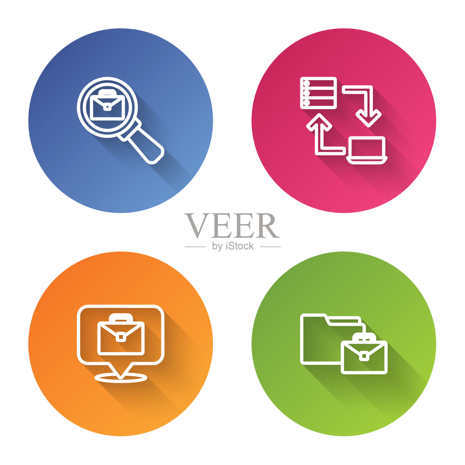 在线设置带公文包的直线放大镜图标素材