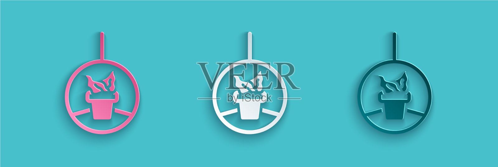 剪纸植物在挂罐上隔绝图标插画图片素材