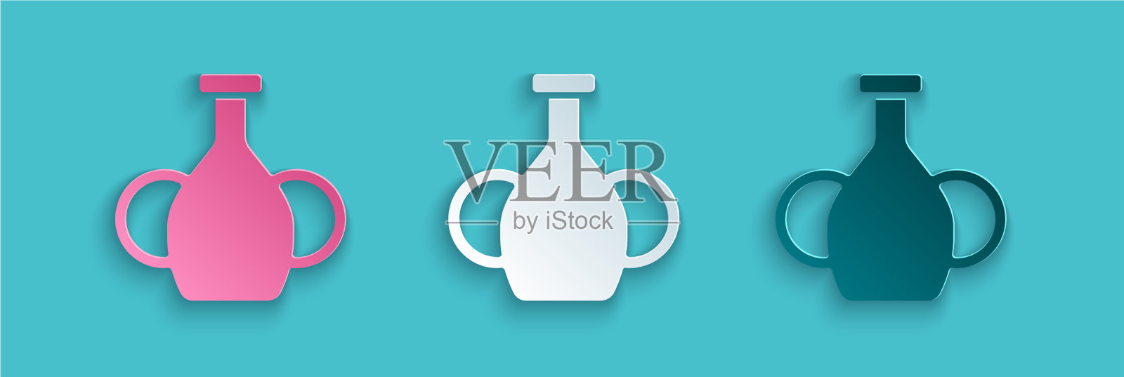 剪纸花瓶图标孤立在蓝色背景插画图片素材