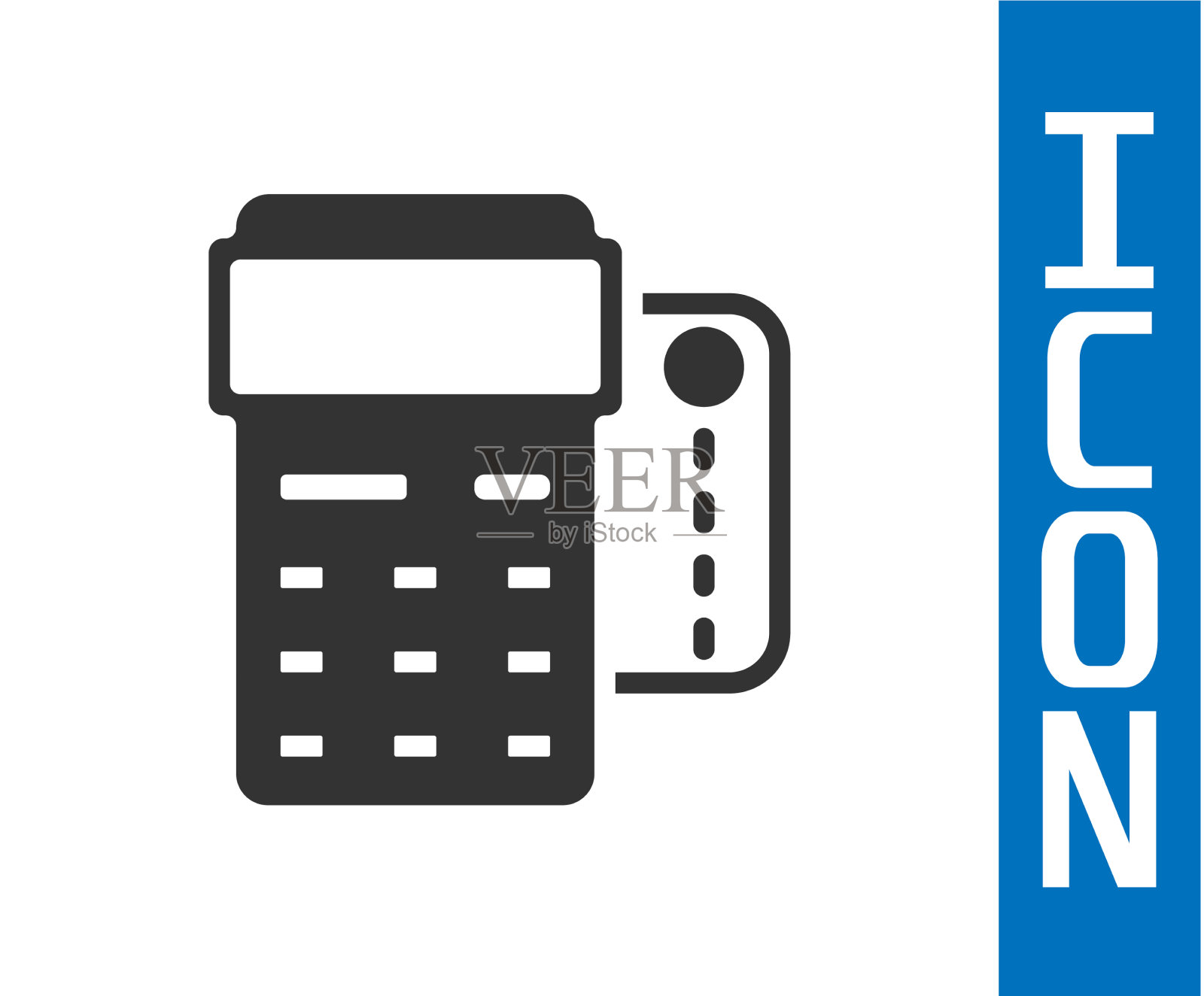 灰色的pos终端，插入信用卡和插画图片素材